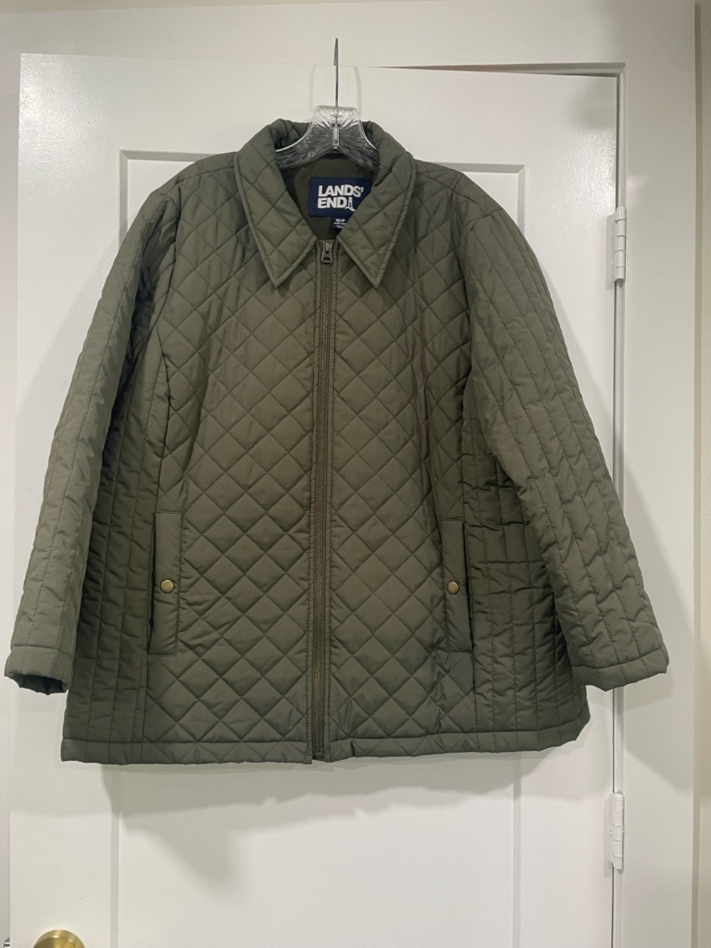 Lands' End lightweight Quilted Olive Green Barn Jacket primaloft 1X